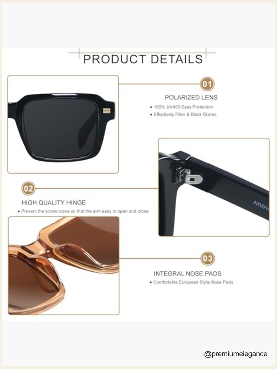 Retro Square Polarized Sunglasses Rectangle Shades Unisex main image 4